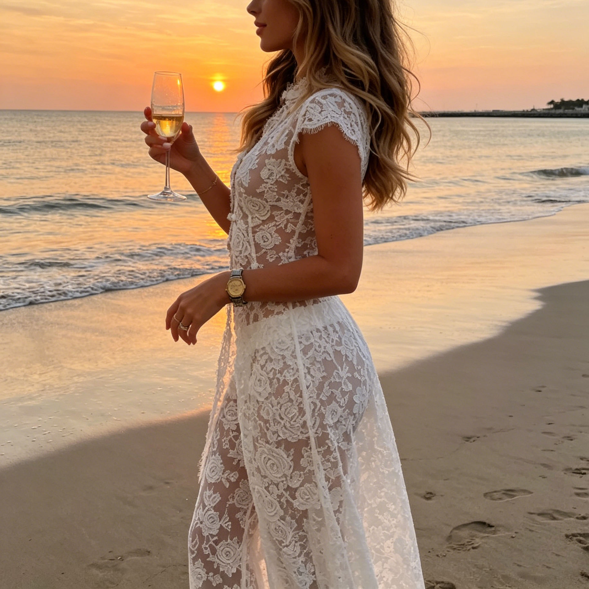 Kimono Sheer Floral - Women White Sheer Floral Lace Two