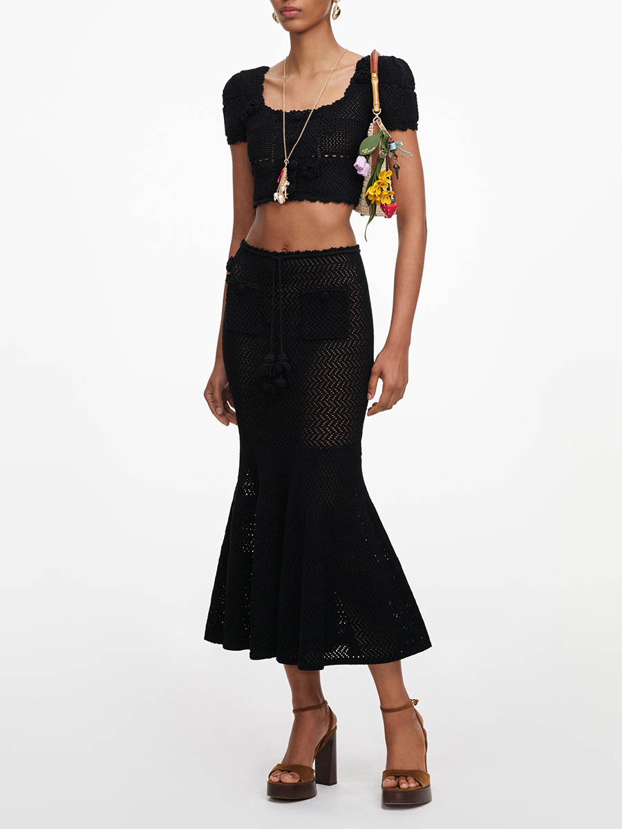 VGH Black 3D Floral Hollow Kni - đánh giá và giá Crop Top Crochet