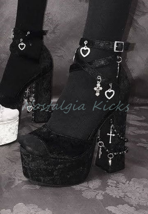 Gothic Black Velvet Platform H - đánh giá và giá Sandal Strappy Heeled
